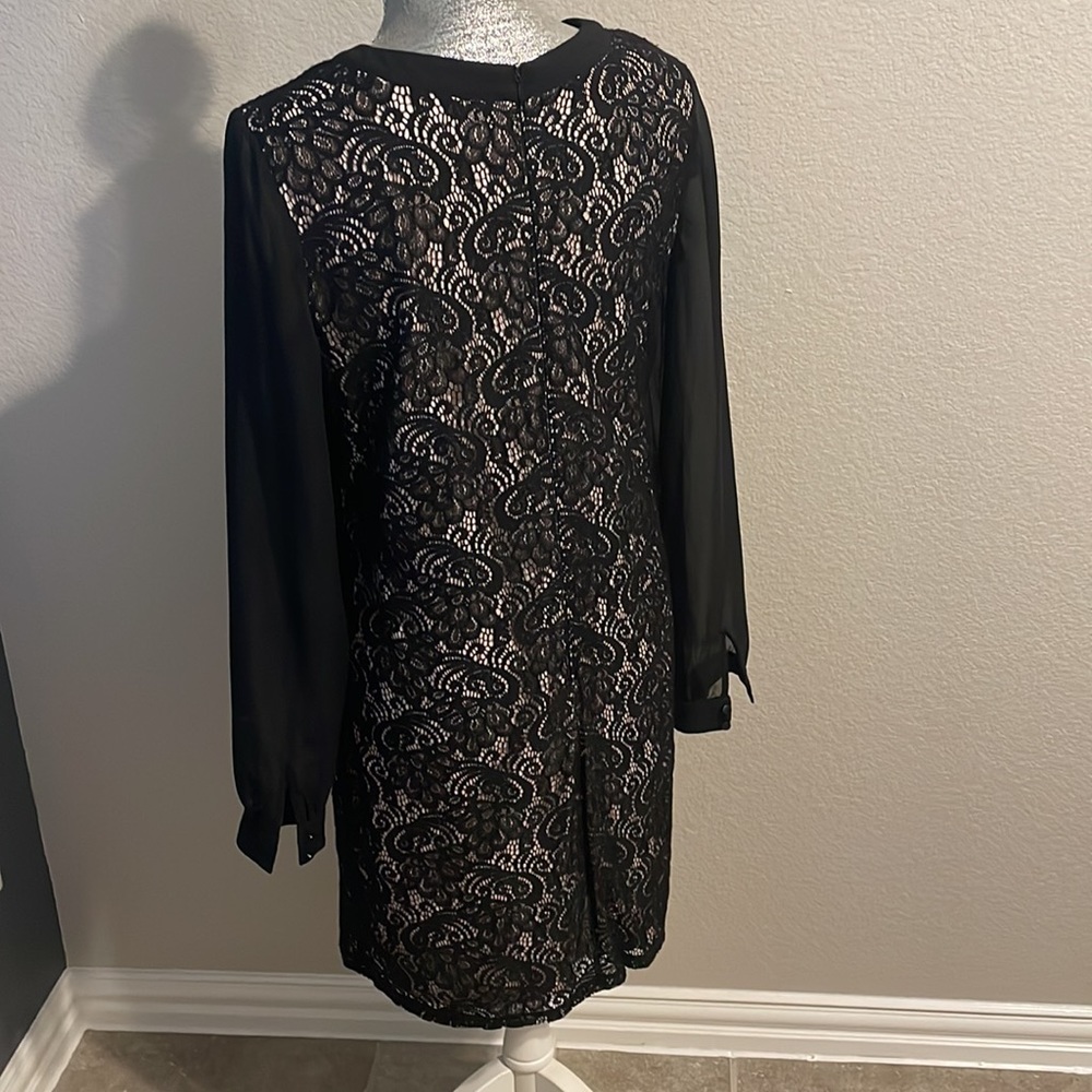 London Times Lace Overlay‎ Black Sheer Arms Size 8 Career Lined - Picture 3 of 6